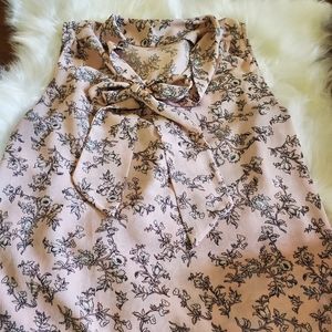 ELENA BALDI Pink Floral Pussybow Sleveless Top M